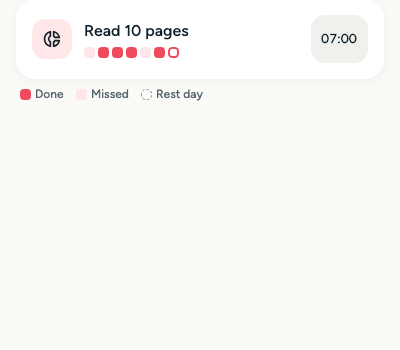 The Habits screen: a progress ring for today and a habit with its week strip.